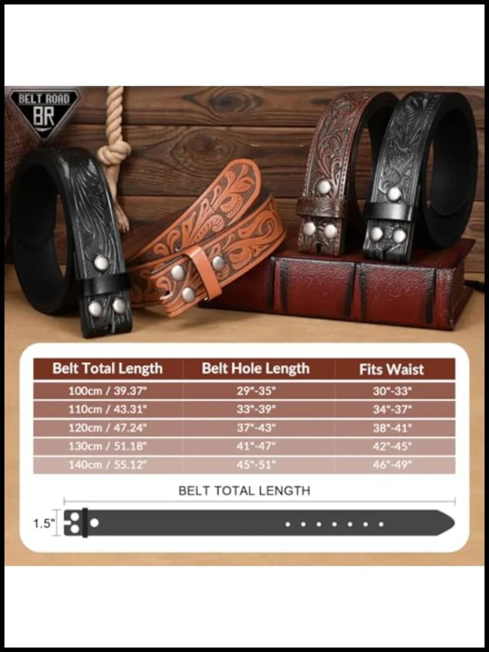 3 Pack Western Belts Without Buckle for Men Women Cowboy Leather
